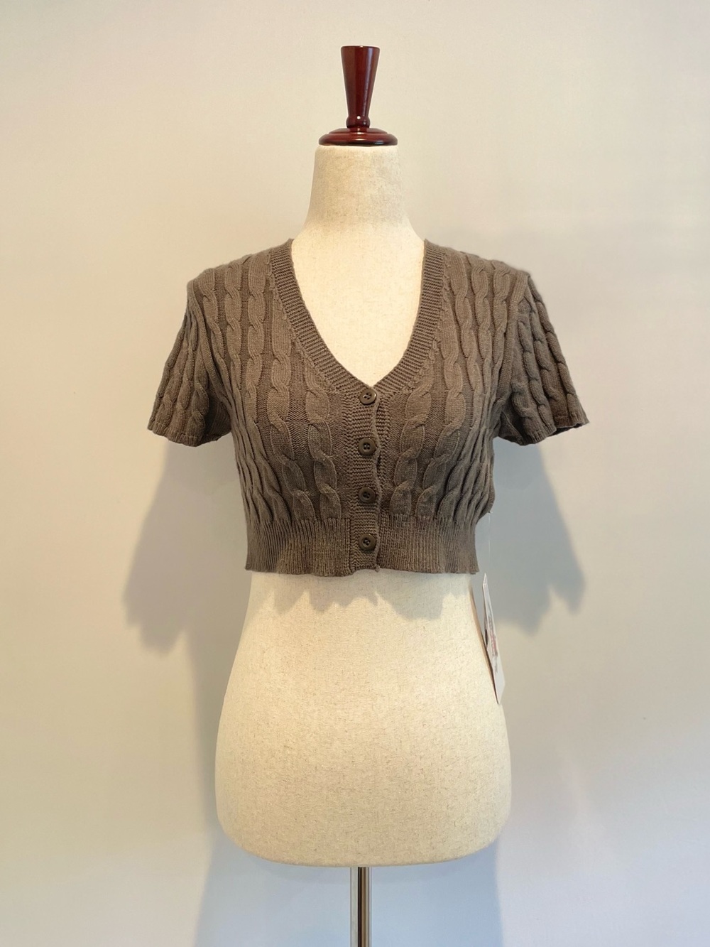 Olive Green Crop Cable Knit Button Cardigan - size small